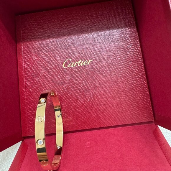 CARTIER 18K pink gold 4 Diamond LOVE BRACELET Size 16 - Picture 14 of 16